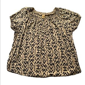 Faded Glory Tan Shirt with Navy Print